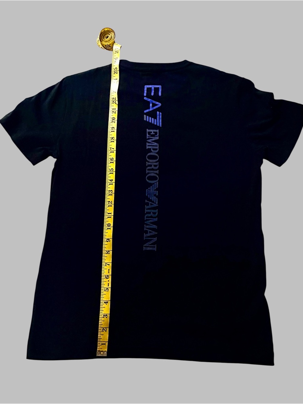 Emporio Armani Black T-Shirt with Vertical Blue Logo